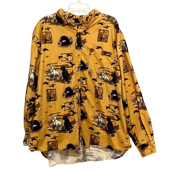 Vintage Outdoor Life Field Tested Button Front Shirt Mens 4X Yellow Hunting Dogs - Picture 2 of 4